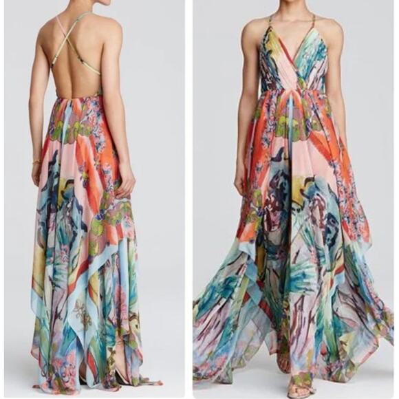 Alice and Olivia Orly Handkerchief  Watercolor Maxi Dress. Size 2. - Picture 1 of 4